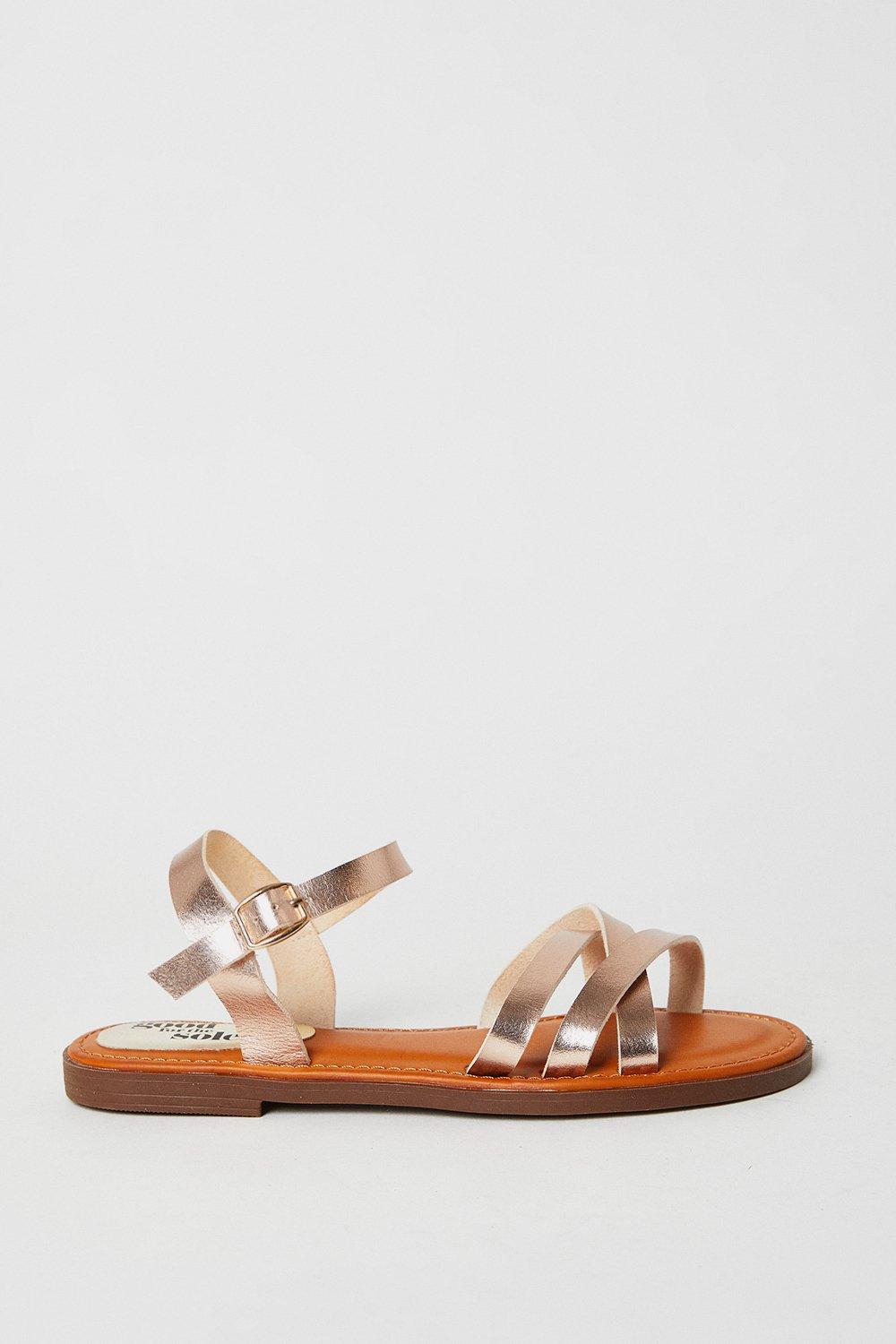 Women’s Good For The Sole: Melanie Comfort Cross Strap Flat Sandals - rose gold - 8